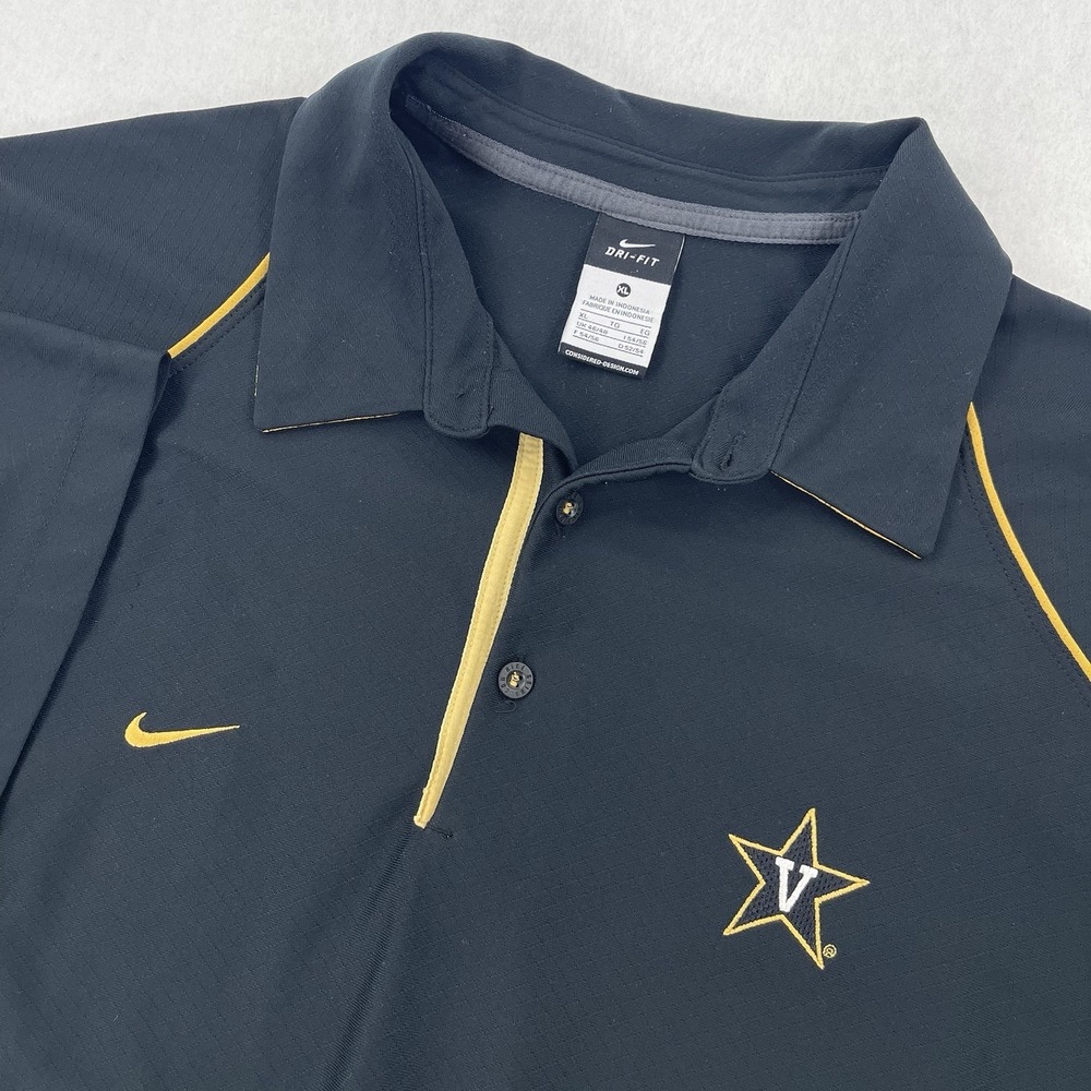 Vintage Nike Vanderbilt Commodores Polo Shirt Mens XL Black NCAA Dri Fit Retro